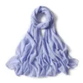 Vista dettagliata foulard lungo hijab chiffon tinta unita con paillettes oro donna. - 28# Blu Non-ti-scordar-di-me