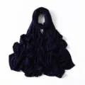Solid color modal long hijab scarf for women, elegant dark blue draped headwear design. - Navy Blue