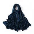 Close-up detail of dark blue modal jersey hijab scarf, soft drape, rolled edge long shawl. - Indigo Blue