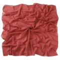Chiffon square scarf texture detail, soft fabric fold display, solid red headscarf accessory. - Coral Red