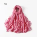 Solid pink lightweight long scarf for women, versatile travel shawl and daily neck decoration. - 21