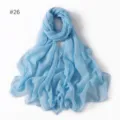 Lightweight solid blue color polyester voile long scarf, simple versatile travel shawl. - 26