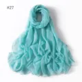 Lightweight solid color voile scarf detail, soft polyester long shawl in turquoise for travel use. - 27