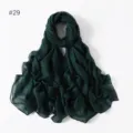 Dark green lightweight solid sheer voile long scarf detail view showcasing fine texture. - 29