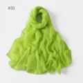 Neon green lightweight voile scarf detail, sheer polyester fabric, smooth draping texture. - 31