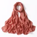Elegante sciarpa lunga in chiffon scintillante tinta unita da donna, dettaglio hijab e scialle. - 16# Cremisi