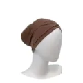 Detail view of modal cross inner hijab cap in brown, soft sweat cloth design for women. - One Size / 25#