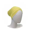 Yellow modal cross hijab cap inner detail view showing the soft fabric and pleated design. - One Size / Style 1