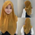 Elegant mustard yellow chiffon hijab with sparkling rhinestone bow details for women and girls. - Tulip Yellow