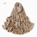 Detailed view of a solid khaki modal long scarf, soft jersey fabric hijab wrap for women. - No. 21