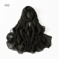 Solid dark green lightweight crinkled voile long scarf detail, soft breathable fabric accessory. - 55