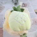 Cute fruit bath sponge detail shot showing soft mesh texture and plush green leaf top decor. - Pineapple