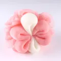 Pink and white mesh bath sponge flower design shower puff for gentle exfoliating body wash - Pink