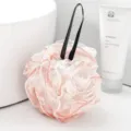 Grande esponja de ducha malla rosa borde blanco suave lufa bola de baño con cinta negra - 50.00g / Rosa