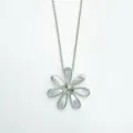 Silver flower pendant necklace with white mother of pearl petals and sparkly center stone. - Pendant Only (Without Chain) / Empty Setting / Silver