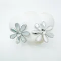 DIY flower earrings blanks silver tone metal with white shell inlay for handmade jewelry making - Stud Earrings / Empty Setting / Silver