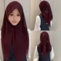Foulard hijab carré en mousseline avec nœud en strass pour femmes, grand châle unicolore. - Rouge Cerise
