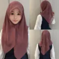 Chiffon square hijab with rhinestone bows, elegant solid color headscarf shawl for women. - Rose Brown
