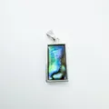 Rectangular abalone shell pendant necklace charm with colorful mother of pearl and silver frame. - Rectangle - Abalone Shell (1) / Silver