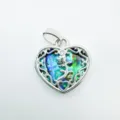 Pendentif en coquille d'ormeau en forme de coeur avec rose en metal pour femme élégant - 2 Argent-Coquille d'Ormeau-Pendentif