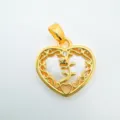 Pendentif Coeur Dore en Nacre Blanche avec Rose Fleur Collier Bijou Accessoire Variante Modele SKU - 2 Or-Coquille Blanche-Pendentif