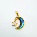 Pendentif lune plaqué or avec nacre bleue et zircon étoile pour collier accessoire DIY - 3 Or-Coquille d'Ormeau-Pendentif