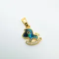 Pendentif cheval a bascule plaque or avec incrustation de nacres et zirconiums brillants. - 4 Or-Coquille d'Ormeau-Pendentif