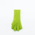Detailed close-up view of bright green cable knit gloves, showing fine textured pattern. - One Size / Green
