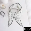 Chic white polka dot triangle scarf for women, elegant black wavy edge lightweight hair wrap. - White Base Black Dot Style (X302)