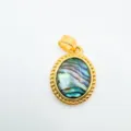 Colgante de collar de concha de abulón ovalado bañado en oro diseño de cuerda vintage - Estilo Borde Trenzado Ovalado (3) / Colgante Solo (Sin Cadena) / Dorado-Concha de Abalón