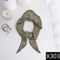 Green floral print triangle scarf for women, elegant vintage head wrap and stylish thin bandana. - Green Daisy Style (X303)