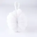 White mesh bath sponge pouf pumpkin design body exfoliating scrubber with hanging loop - White