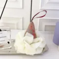 Creative ice cream shape bath sponge loofah with soft mesh and cute embroidery top design. - White