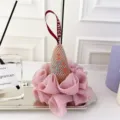 Ice cream shower puff pink mesh bath sponge soft body scrubber with hanging loop for daily use - Pink