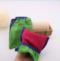 Exfoliating bath mitt shower gloves double-sided green striped and red color block body scrubber for daily spa. - Green
