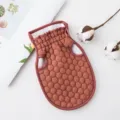 Solid color honeycomb exfoliating bath glove double sided open finger shower mitt for skin - Red