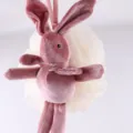 Cute pink velvet bunny plush toy with white mesh bath sponge loofah for body cleaning and kids. - Pink Rabbit White Ball