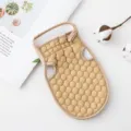 Beige honeycomb bath shower exfoliating mitt glove with finger holes for deep body cleaning. - Yellow