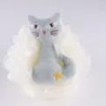 Bonita esponja de baño de peluche gato gris, suave puff de ducha para niños y lavado diario. - Gris y Blanco