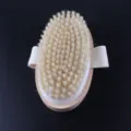 Natural wooden body bath brush with soft bristles and canvas hand strap for deep skin cleansing. - Handheld Brush