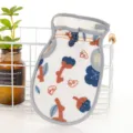 Exfoliating bath mitt with cute floral print, double-sided shower glove for body cleaning. - Teal