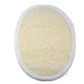 Close-up detail of natural loofah bath sponge with white fabric edge for gentle skin exfoliation. - Small Standard Style / 9x12cm