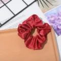 Red satin hair scrunchies for women girls elastic hair bands silky hair rope silk headwear. - Burgundy