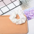 White satin hair scrunchie silk elastic hair band elegant women pony tail holder - Creamy White