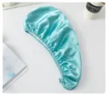 Berretto asciugacapelli in satin turchese, morbido asciugamano turbante doppio strato. - Blu lago