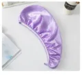 Purple satin hair drying cap for women, double layer silky shower hat for daily hair care routine. - Violet