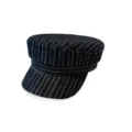 Classic pinstripe cadet cap for women, stylish flat top military hat with curved brim, black. - M (56-58cm) / Navy Blue