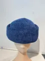 Chapeau pillbox en chenille bleue pour femme, rétro hiver chaud casquette hôtesse. - M (56-58cm) / Bleu