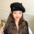 Women black knitted beret hat autumn winter stylish warm French painter hat chic headwear - One Size / Black