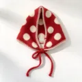 Red white polka dot knitted balaclava winter warm hood cute outdoor windproof hat - One Size / Red Polka Dot